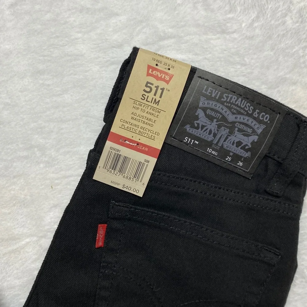 Levis 511 Slim Fit Performance Jeans Black Kids Size 14 Reg Adjustable Waist NWT